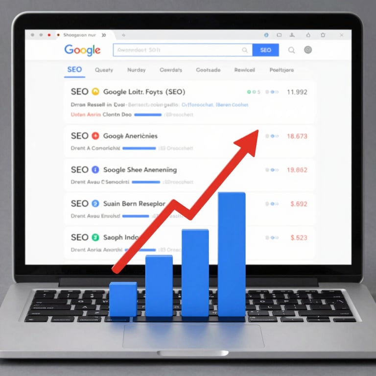 alt="écran ordinateur montrant Google SEO monter en fleche"