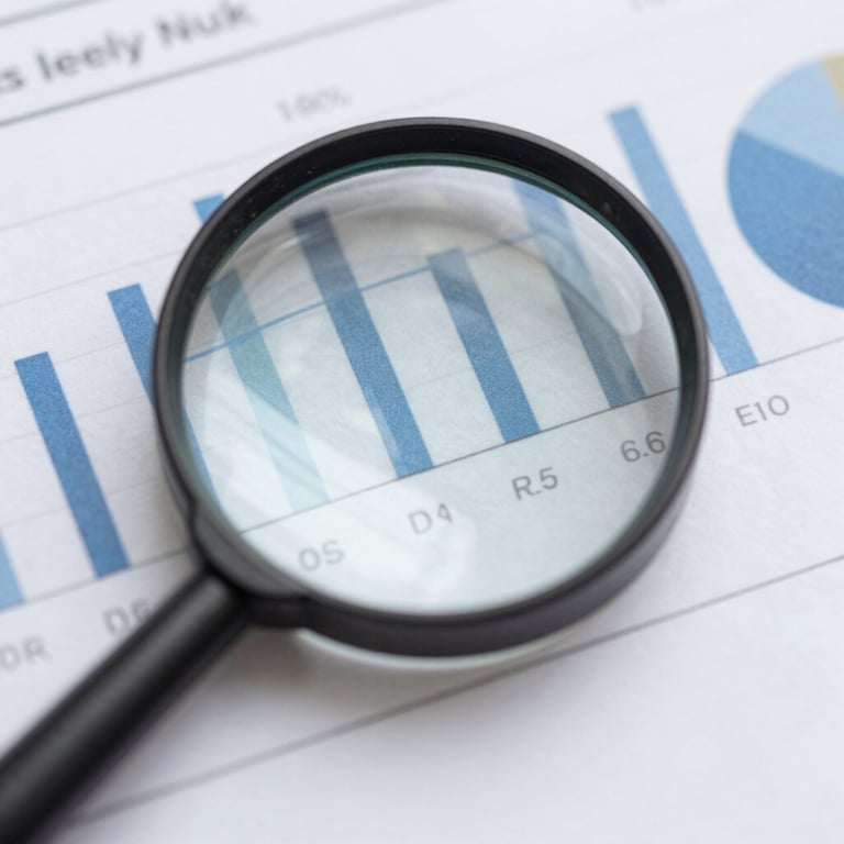 A magnifying glass focusing on complex statistical data on a printed chart, professional academic style.