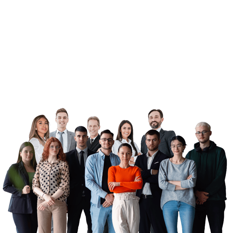 A large team of people in business attire