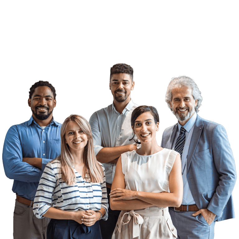 Five people posing for a group picture