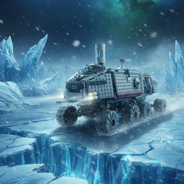 set LEGO 7261 Clone Turbo Tank traversant un paysage polaire de nuit