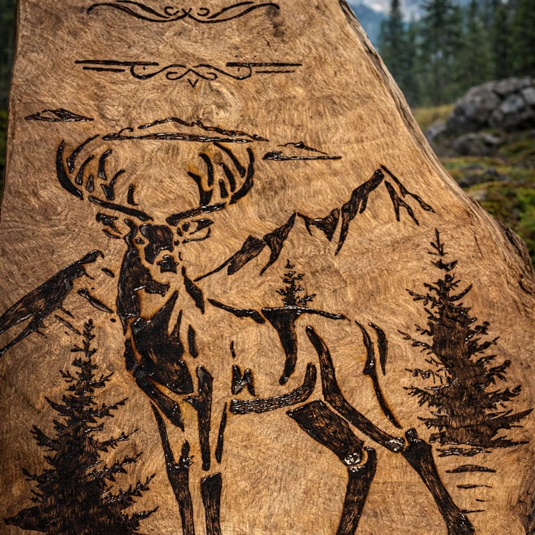 rustic-wood-burned-buck-in-forest-scene