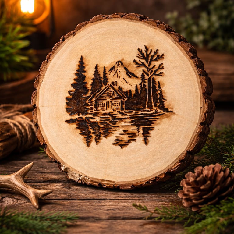rustic-cabin-scene-on-wood-slice