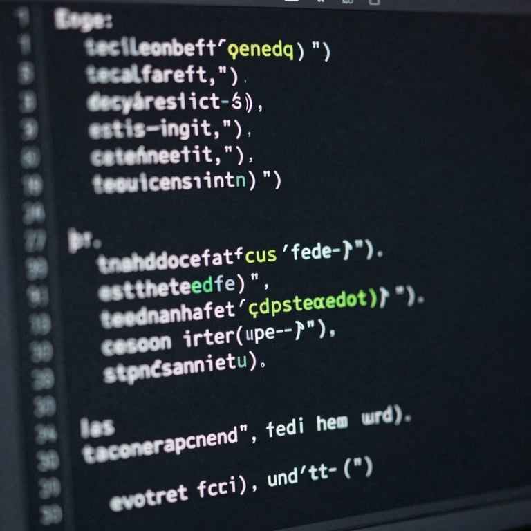 A macro photograph of code in a dark-themed text editor with light grey and cool grey syntax highlighting.