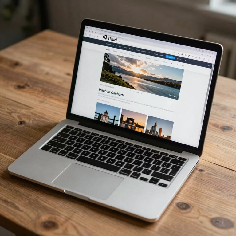A realistic shot of a modern laptop on a wooden table in Northamptonshire, showing a professional web layout.