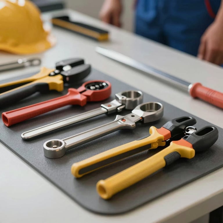 High-quality HVAC tools arranged neatly on a work mat, representing professionalism and readiness.