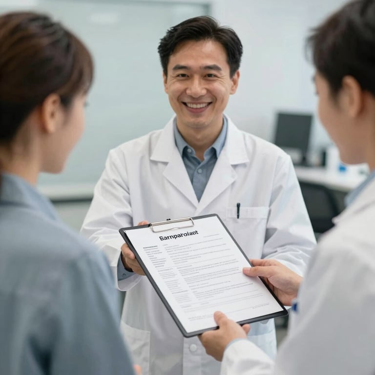 A smiling technician handing a digital report to a satisfied customer, emphasizing transparency and trust.