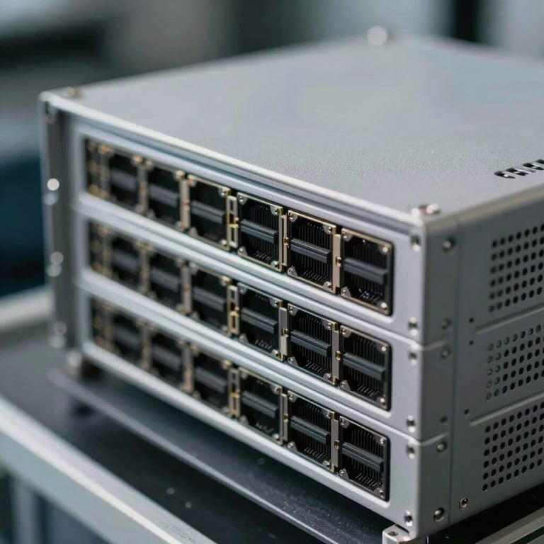 Close-up of high-quality enterprise hardware and networking equipment ready for installation.