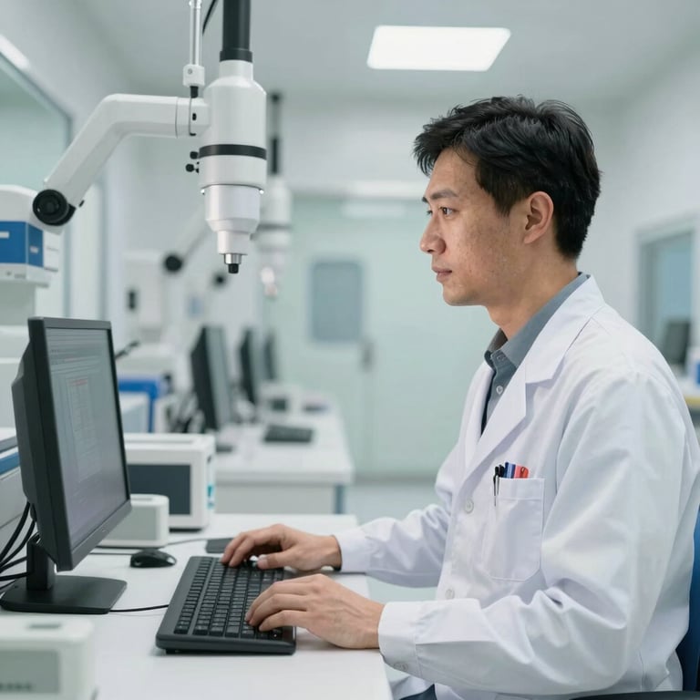 A high-tech healthcare facility with a professional medical specialist, illustrating support for diverse industries in the UAE. Clean modern lighting, bright and trustworthy mood.