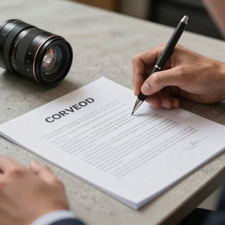 Close-up of a contract being signed on a stone-colored desk, representing transparent communication and trust-based partnerships.