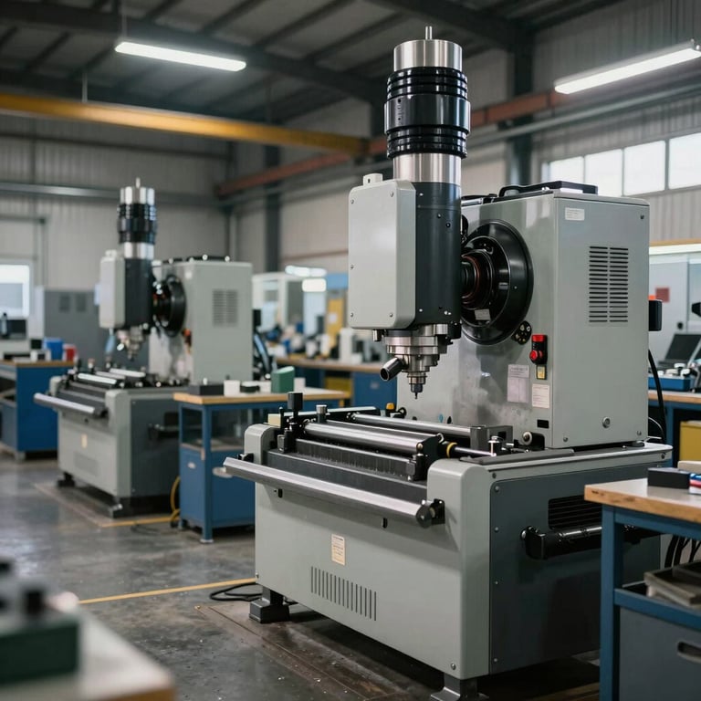 Industrial interior of a machining shop with professional equipment and organized workspaces.