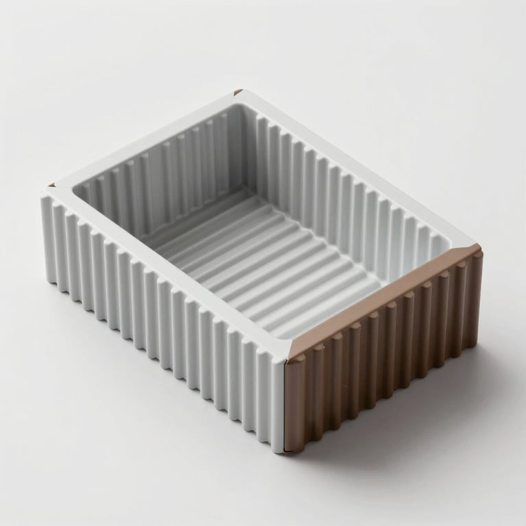 Custom corrugated inserts designed for fragile medical equipment protection. Palette: #F7F7F7, #2C2C2B.