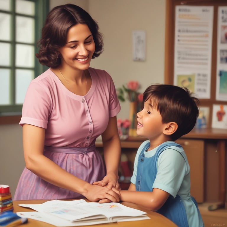 A candid moment of a parent laughing joyfully while talking about their experience.