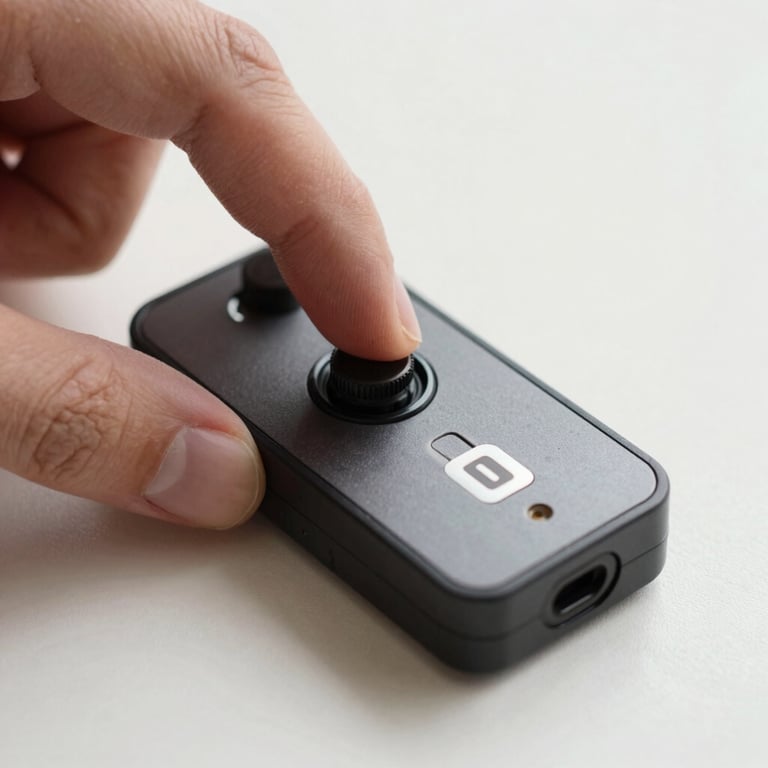 Macro photography of a secure biometric device on a clean off-white surface, representing the human touch in high-tech security.