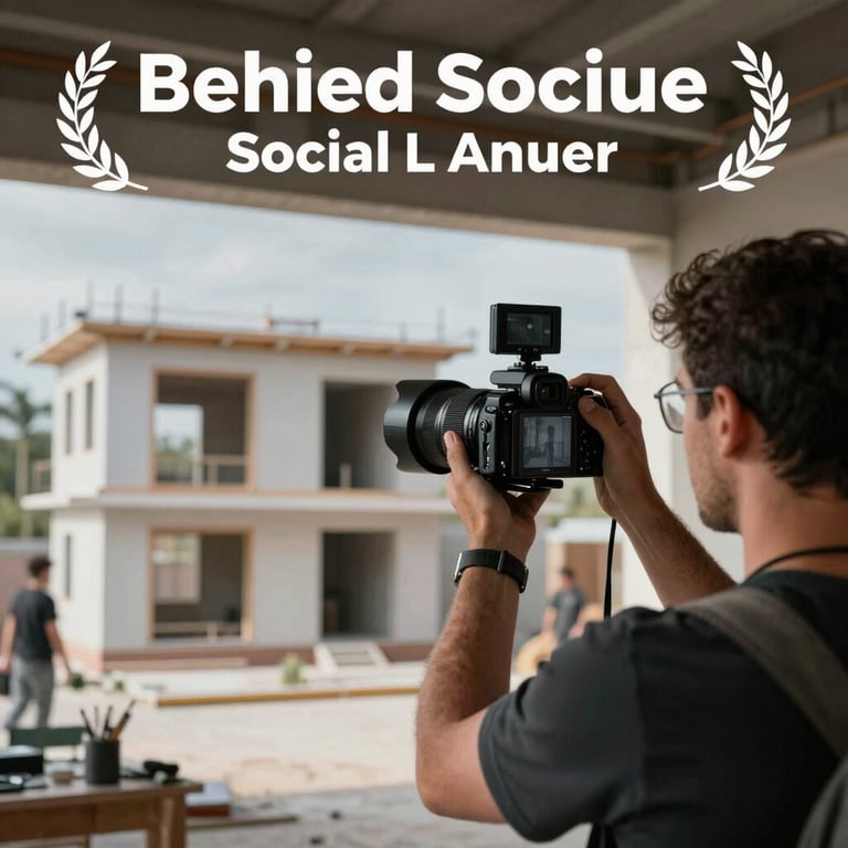 Behind-the-scenes action: a team member taking high-quality photographs of a completed architectural project for social media management.