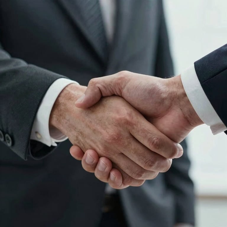 Close-up of professional hands shaking in a gesture of trust and agreement in a professional setting.