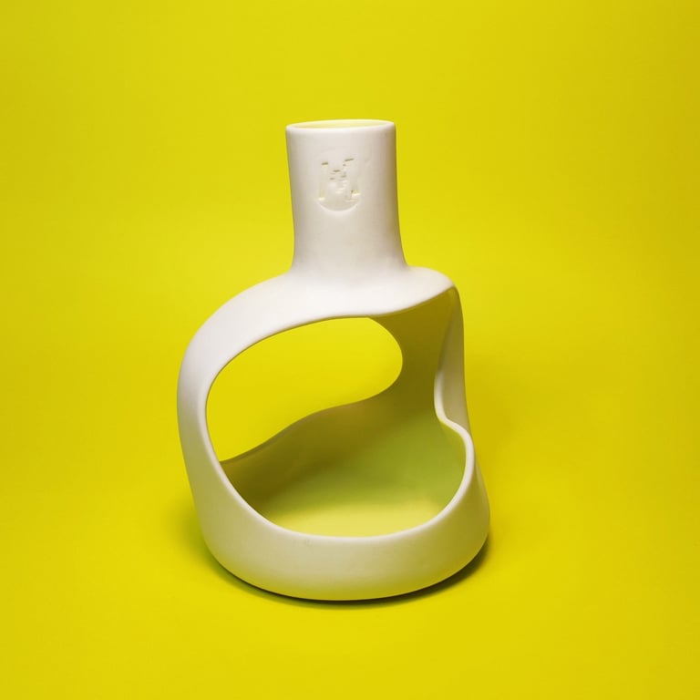 Sculpture "Onoma" blanche et jaune, d'Anthony Bortoluzzi