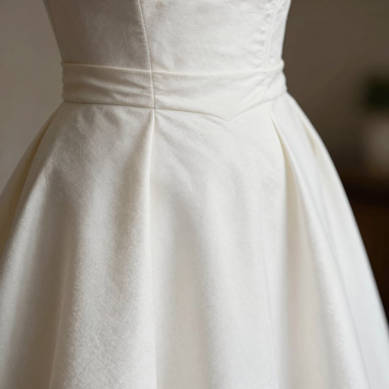 Macro photography showing the fine stitching and craftsmanship of a modest premium dress.