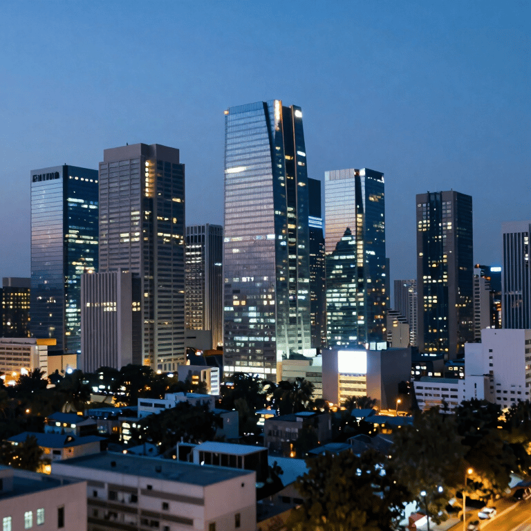 A sophisticated conference room in Gurugram with blue accents (#0A244A) and modern glass furniture.