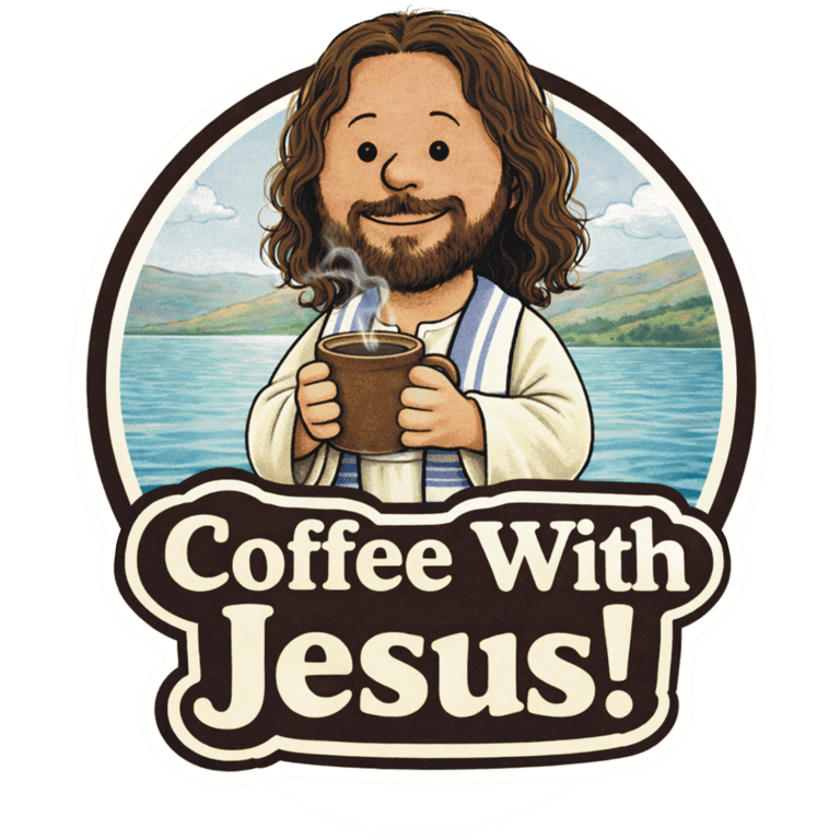 Cartoon of Jesus with coffee