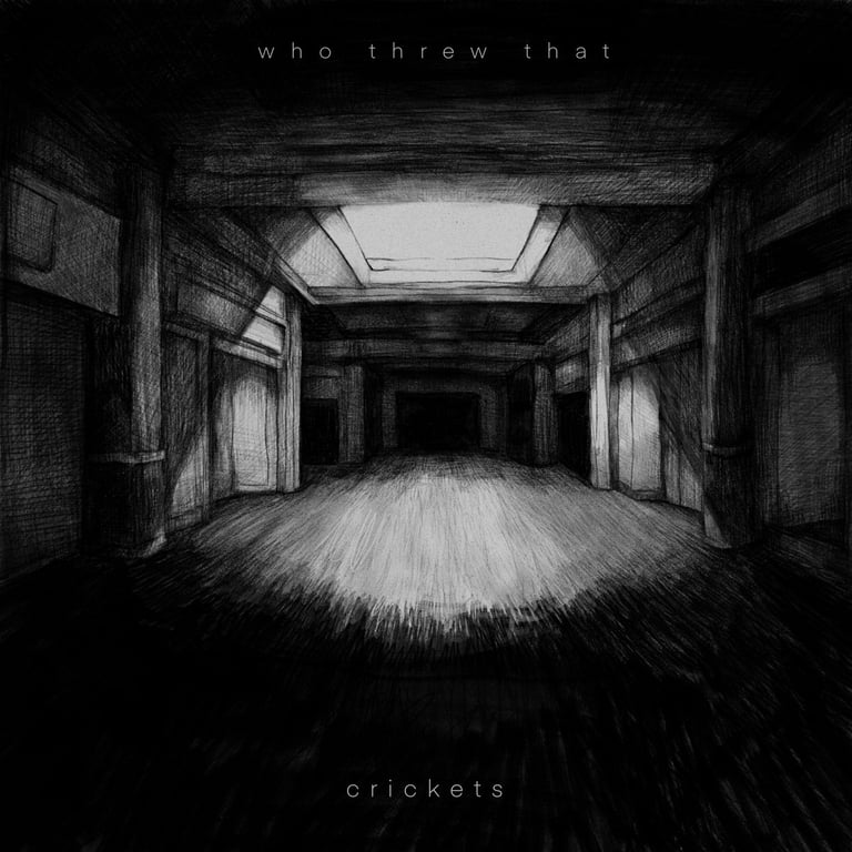 a black and white hand drawing of a dark wooden cellar. There is light shining through at the top.