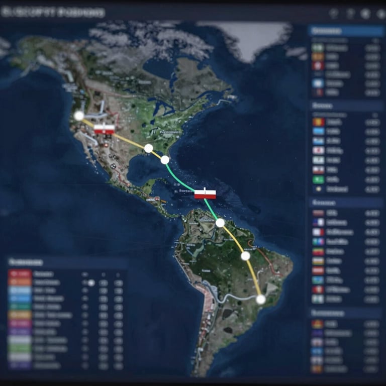 Digital interface showing a complex shipping route map with data overlays, representing advanced technological capabilities.