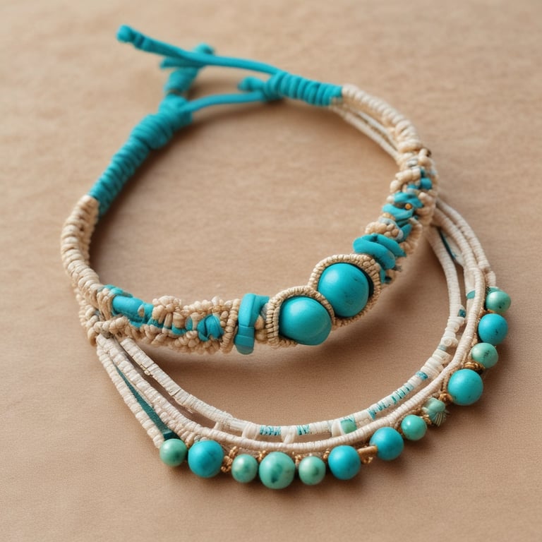 pulsera de macrame con piedras azules hecha a mano