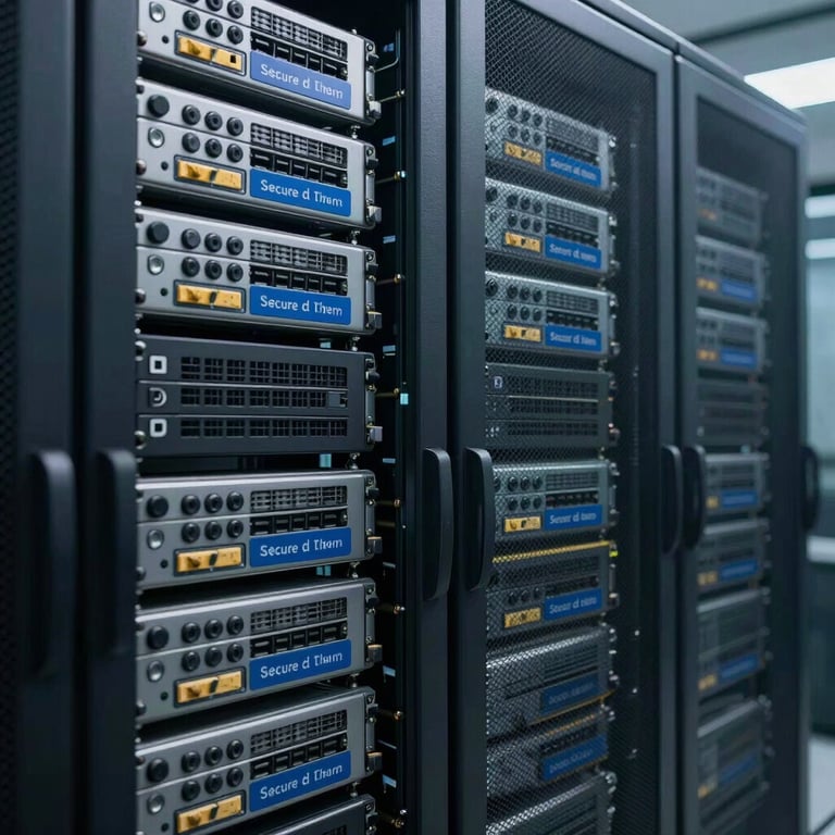 Secure digital infrastructure server room representing data safety and financial technology.