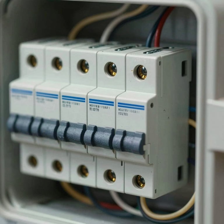 Close-up of a perfectly wired circuit breaker box, showcasing Slate Gray components and organized wiring in a North American / US building.