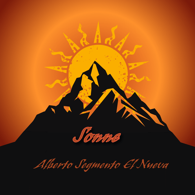 Album artwork featuring a sun behind a mountain, with the text "Sonne" and Alberto Segmento El Nueva