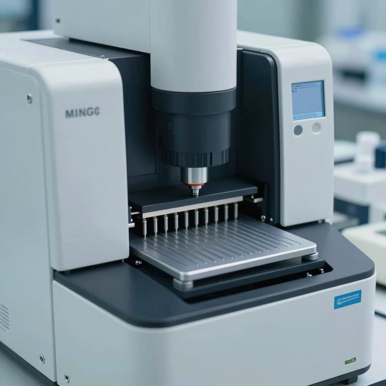 Detailed view of a DNA sequencing device in a high-tech laboratory, emphasizing scientific expertise and reliability.