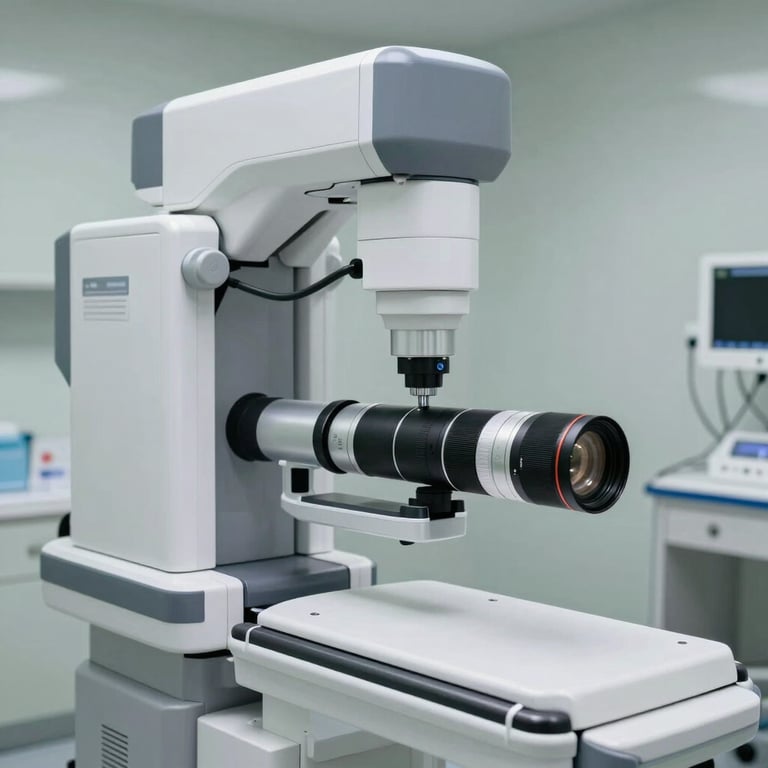 An advanced diagnostic machine in a clean, modern medical center, showcasing high-tech components and sleek design.