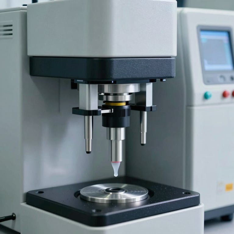 Close-up of a automated liquid handling system in a biotechnology lab, highlighting efficiency and technical accuracy.