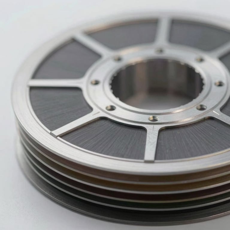 A close-up of high-performance electronic packaging materials on a reel, sharp focus, technical style.