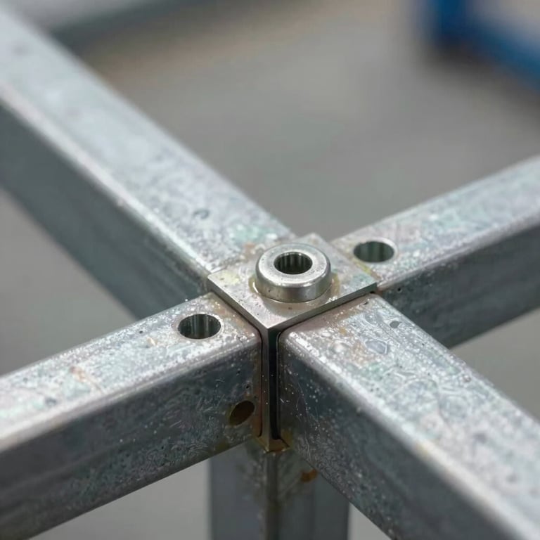 Close-up of a structural adhesive bond on an industrial metal frame, representing strength and reliability.