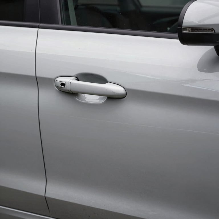 Before and after shot of a dull car door panel versus a high-gloss hand-polished exterior finish.