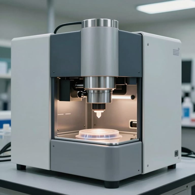 Automated liquid handling workstation in a research facility, North American / International context, precise and modern aesthetic.