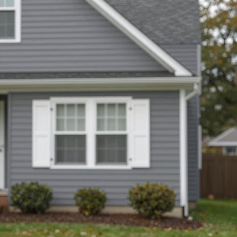 The exterior of a suburban Connecticut home with professional charcoal gray siding and crisp white shutters.