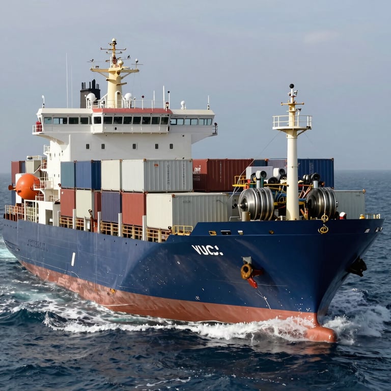 A specialized logistics ship carrying oil equipment across the ocean, professional photography, International / Global.