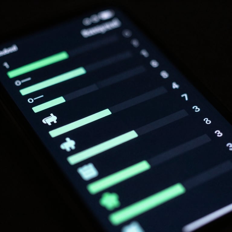 Macro shot of a physical Android screen displaying a terminal-style gesture mapping interface, sharp neon cyan accents on deep charcoal background, low-key lighting
