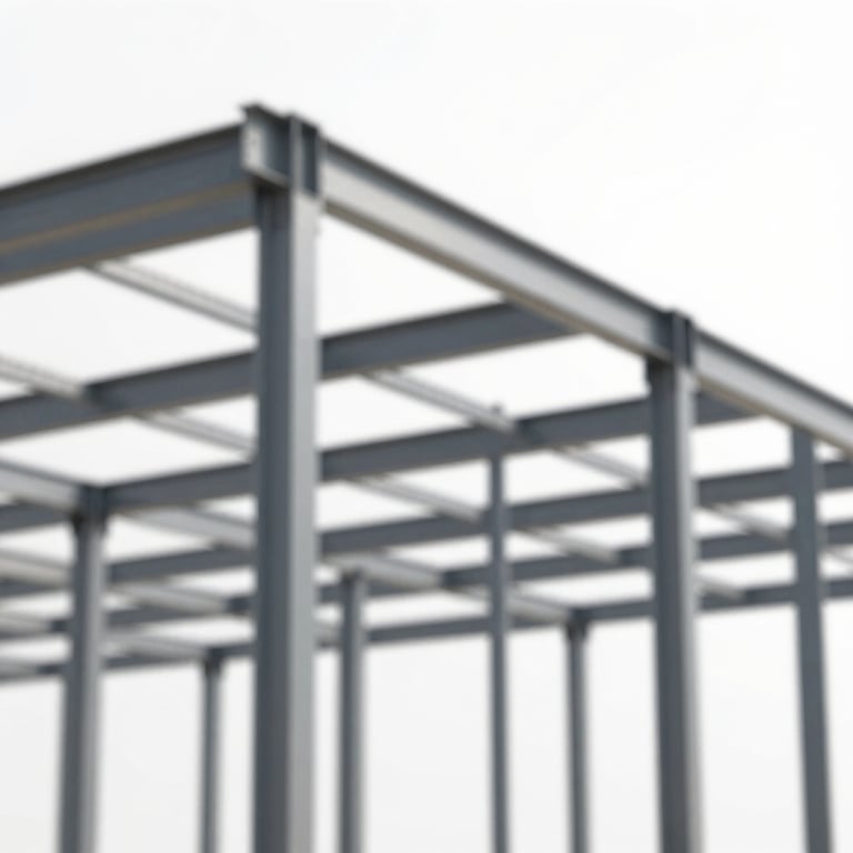 A structural steel frame rendering with high contrast lighting, emphasizing technical reliability.