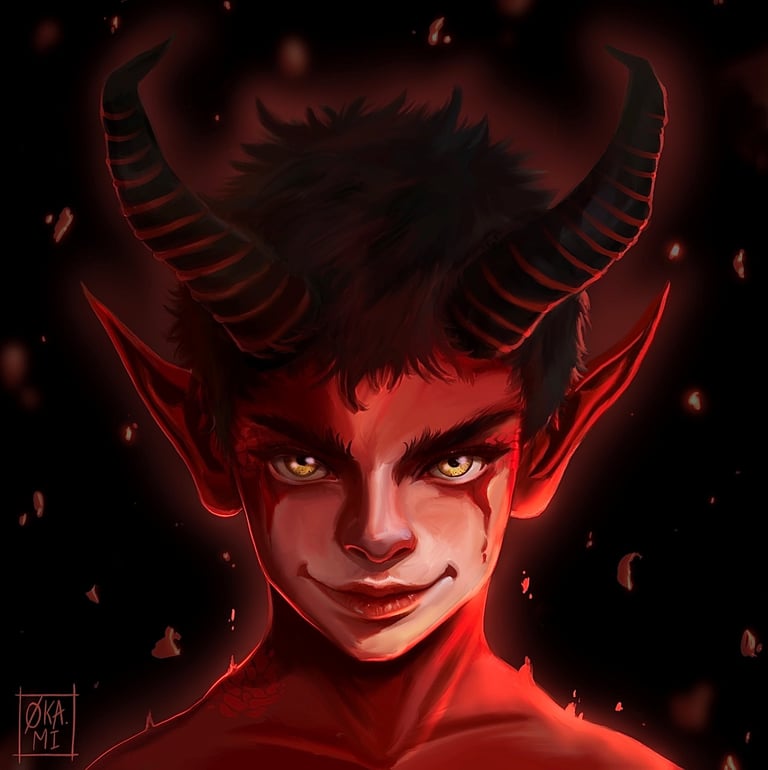okami art digital painting portrait enfant demon personnage mignon kawaii roleplay