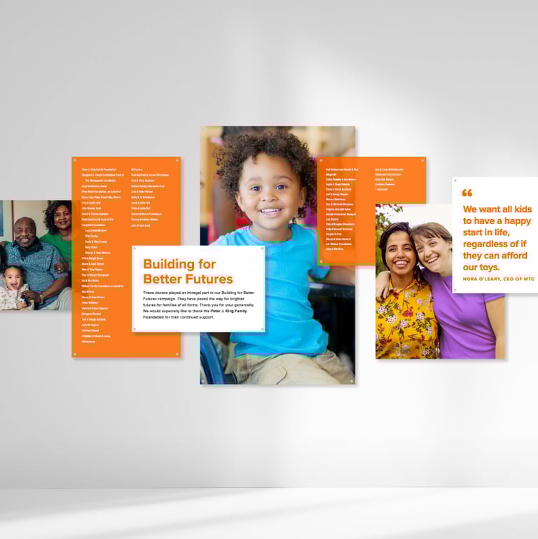 Interior signage with pictures of families and children.