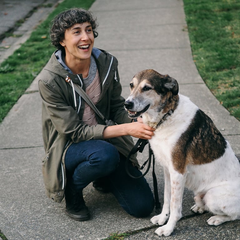 lisa cinar and her dog pancake in their youth