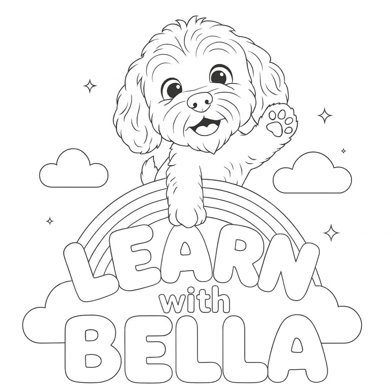 Learn with Bella black and white clouring sheet