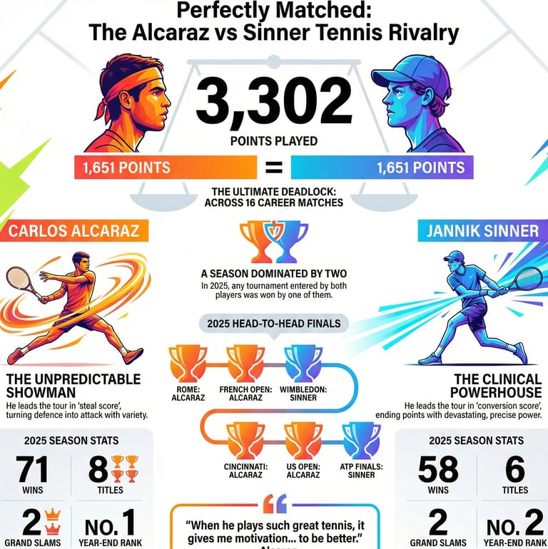 Carlos Alcaraz vs Jannick Sinner current season statistics - infographic