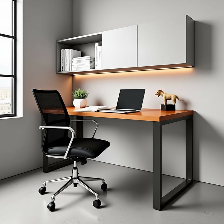 Móvel Industrial Porto Alegre Zona Sul. Mesa homeoffice industrial, base metalon preta. Tampo MDF