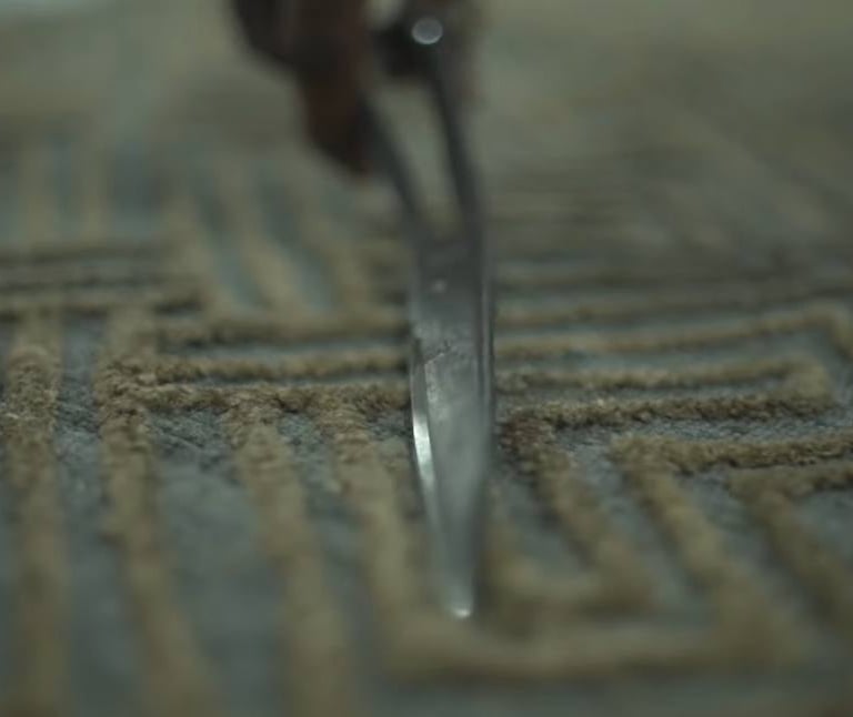 Embossing of a carpet at workshop