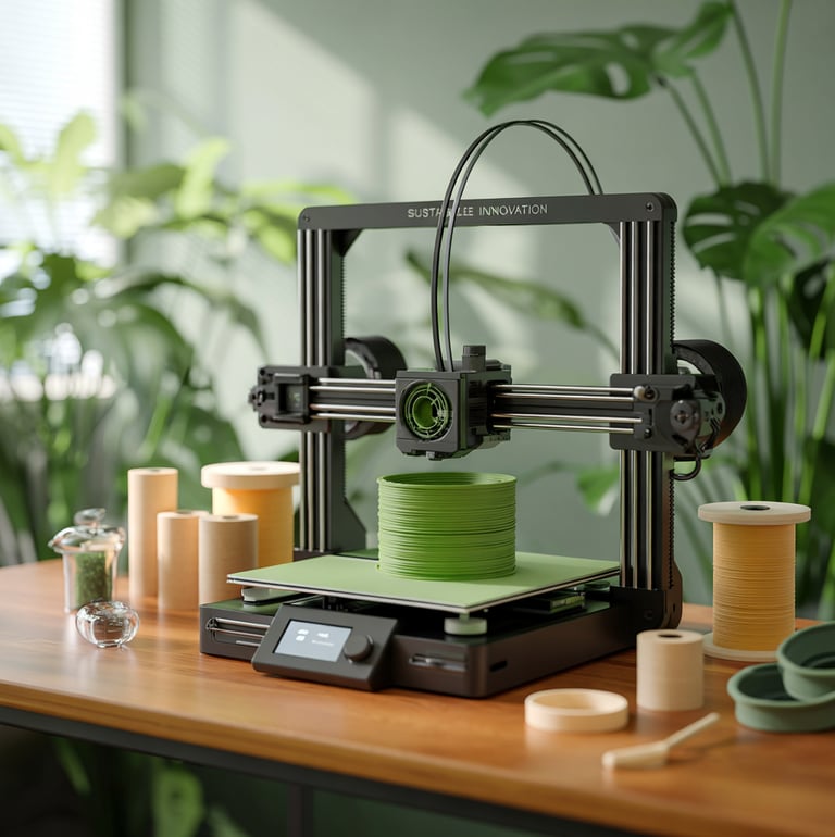 a 3d printer printer on a table with a green plant