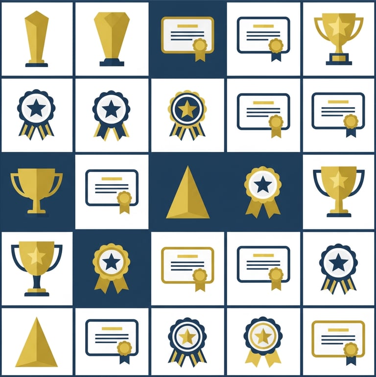 Collection of healthcare industry awards, testimonials, and certification badges displayed on agency